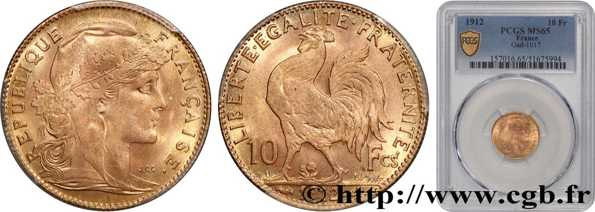 10 francs or Coq 1912 Paris F.509/13 FDC65 PCGS