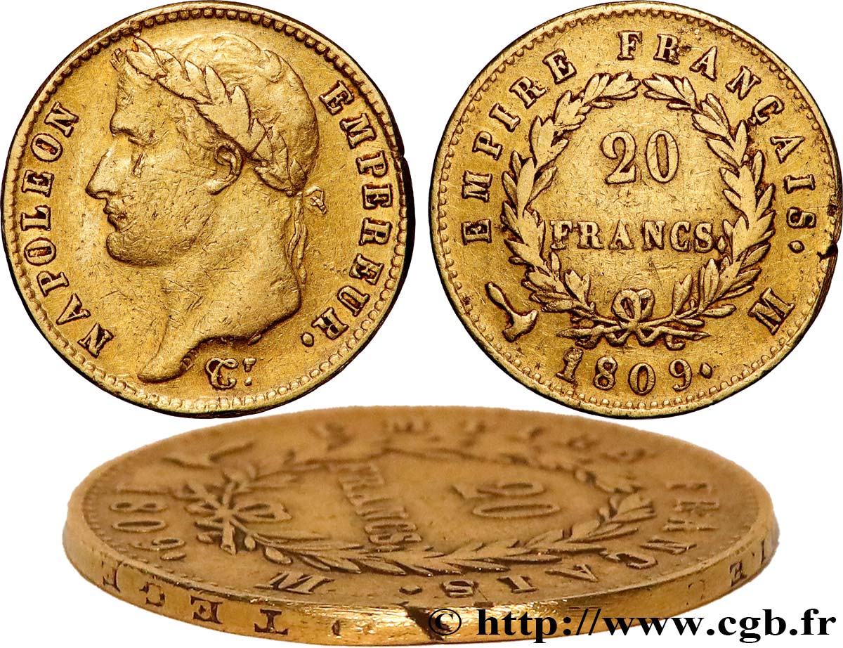 20 francs or Napoléon, tête laurée, Empire français 1809 Toulouse F.516/5 VF 