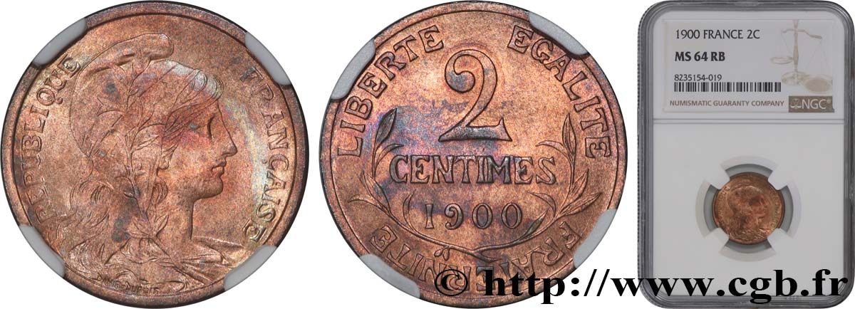 2 centimes Daniel-Dupuis 1900 Paris F.110/4 MS64 NGC