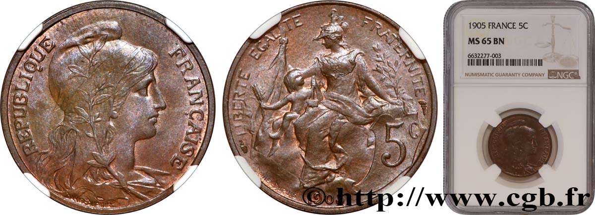 5 centimes Daniel-Dupuis 1905  F.119/15 MS65 NGC