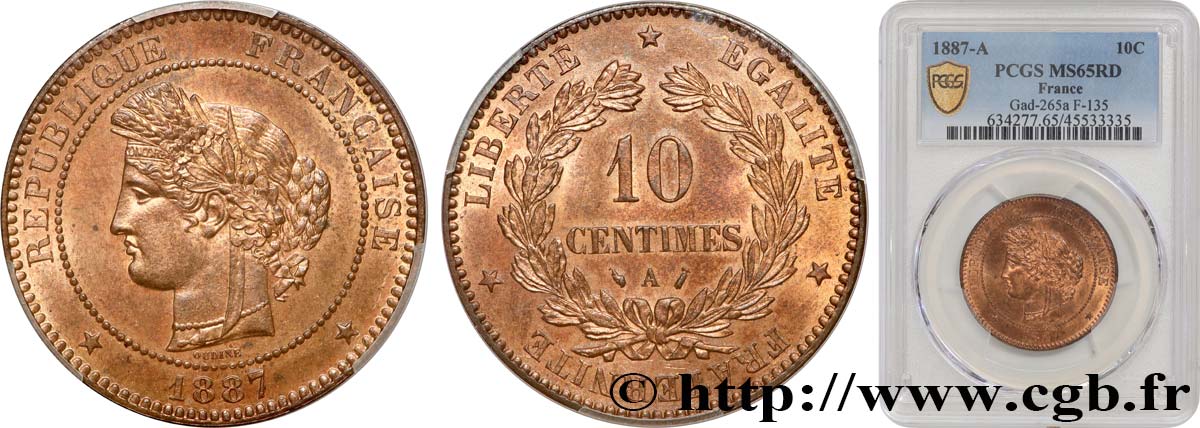 10 centimes Cérès 1887 Paris F.135/31 FDC65 PCGS