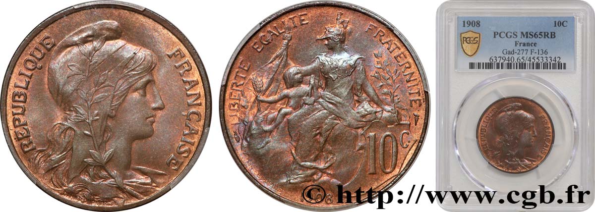 10 centimes Daniel-Dupuis 1908  F.136/17 FDC65 PCGS