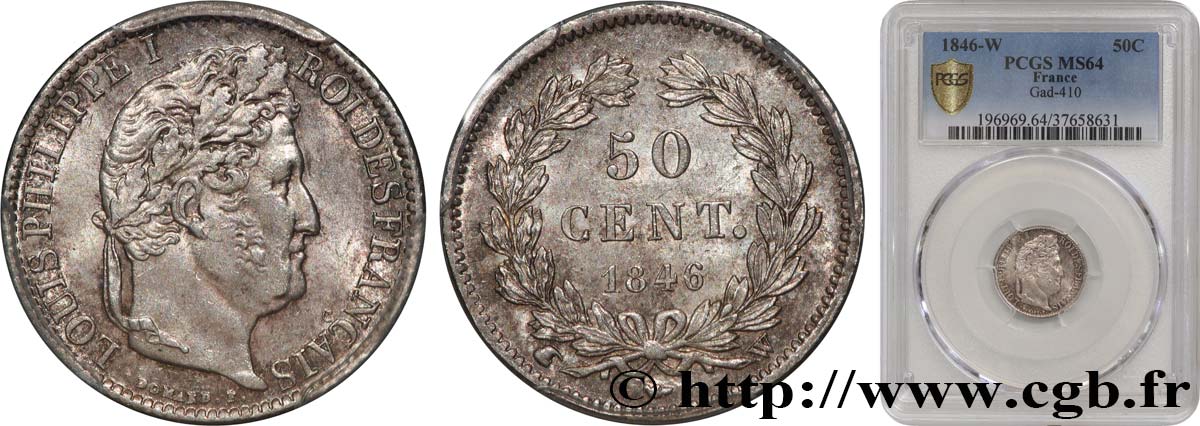 50 centimes Louis-Philippe 1846 Lille F.183/12 MS64 PCGS