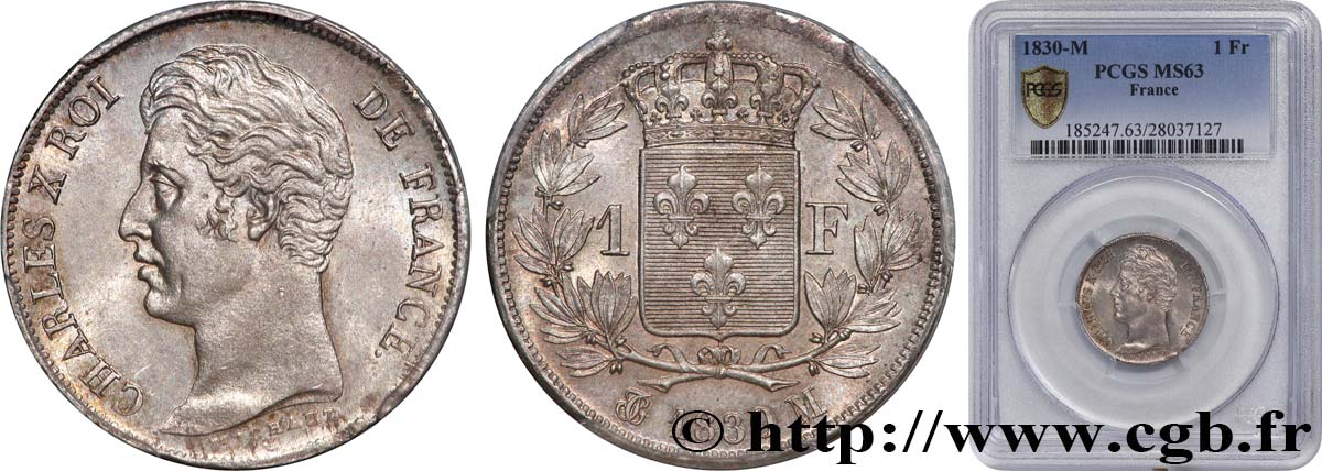 1 franc Charles X, matrice du revers à quatre feuilles 1830 Toulouse F.207A/31 MS63 PCGS