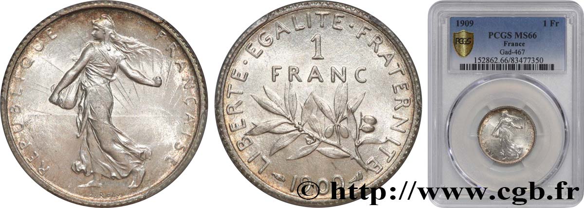 1 franc Semeuse 1909 Paris F.217/14 FDC66 PCGS