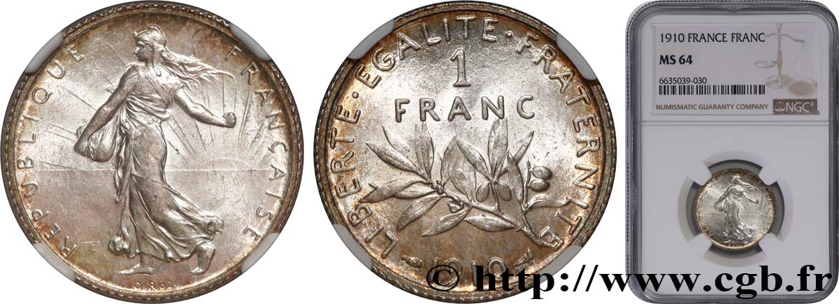1 franc Semeuse 1910 Paris F.217/15 SPL64 NGC