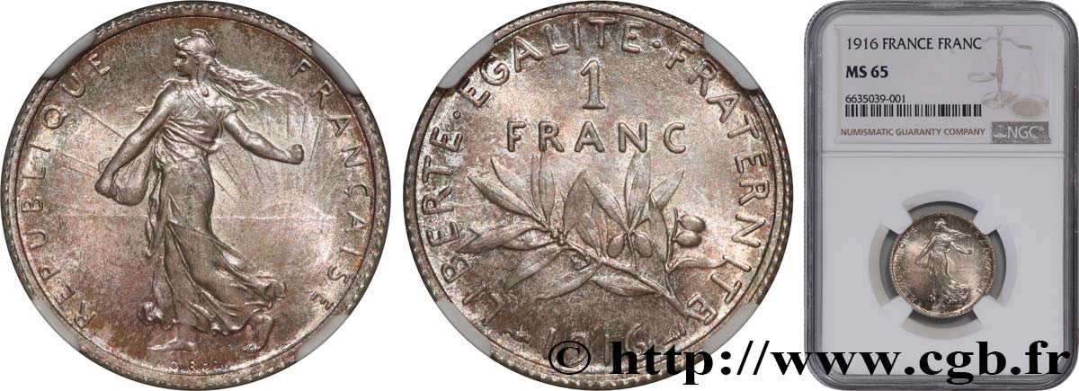 1 franc Semeuse 1916 Paris F.217/22 FDC65 NGC