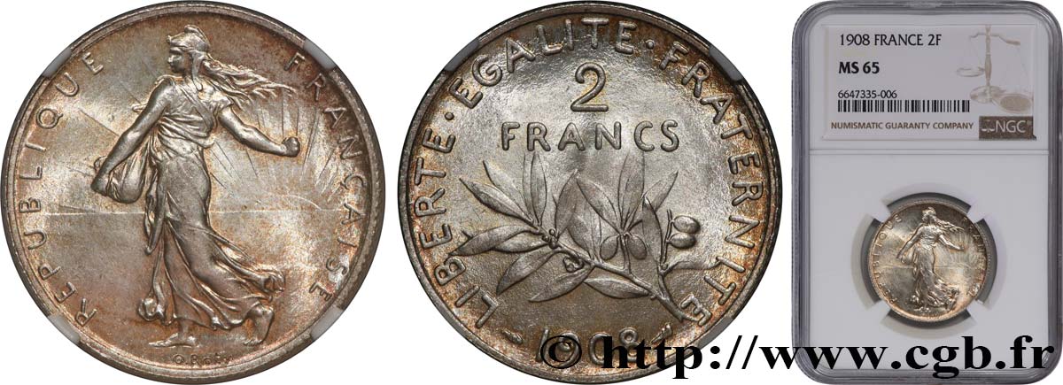 2 francs Semeuse 1908 Paris F.266/10 MS65 NGC