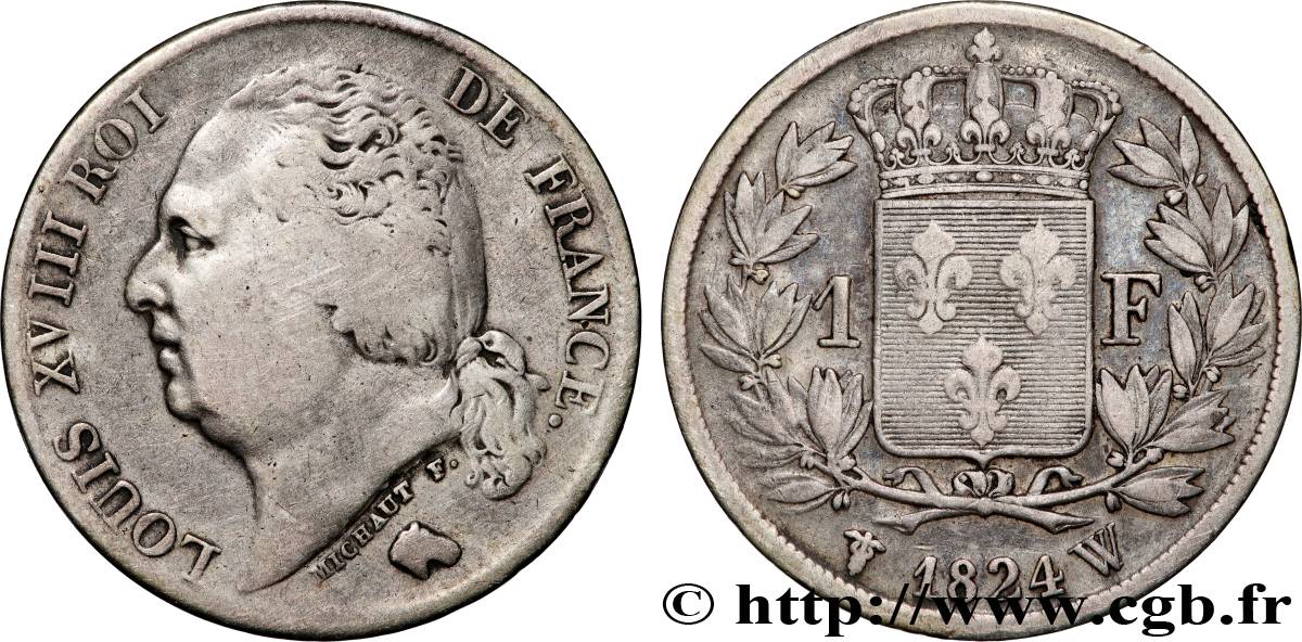 1 franc Louis XVIII 1824 Lille F.206/66 TB+ 
