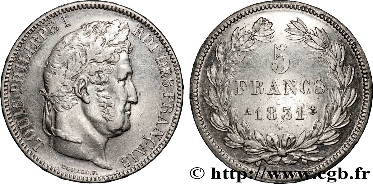 5 francs Ier type Domard, tranche en relief 1831 Paris F.320/1 q.SPL 