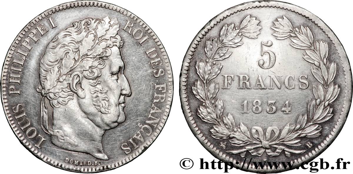 5 francs IIe type Domard 1834 Rouen F.324/30 TTB+ 