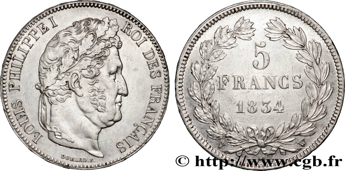 5 francs IIe type Domard 1834 Lille F.324/41 TTB+ 