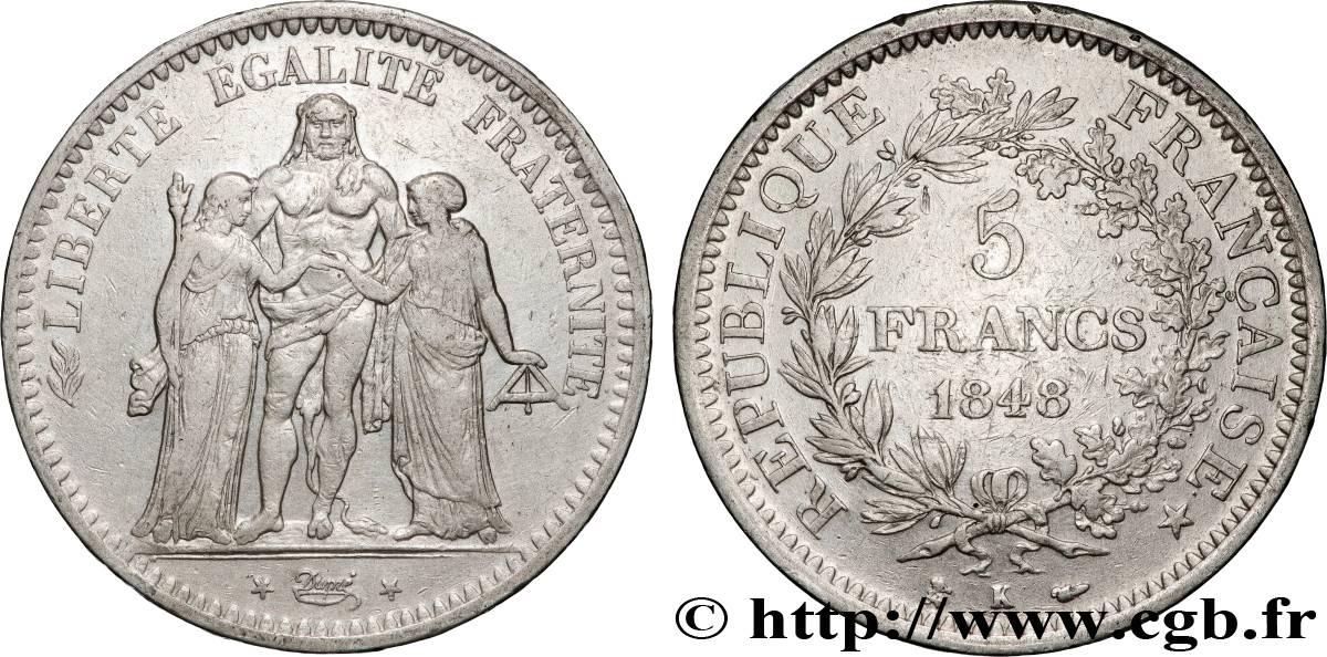 5 francs Hercule, IIe République 1848 Bordeaux F.326/4 BC+ 