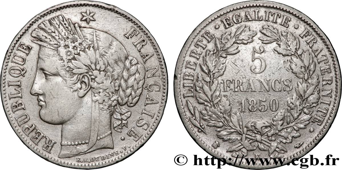 5 francs Cérès, IIe République 1850 Bordeaux F.327/6 TB+ 