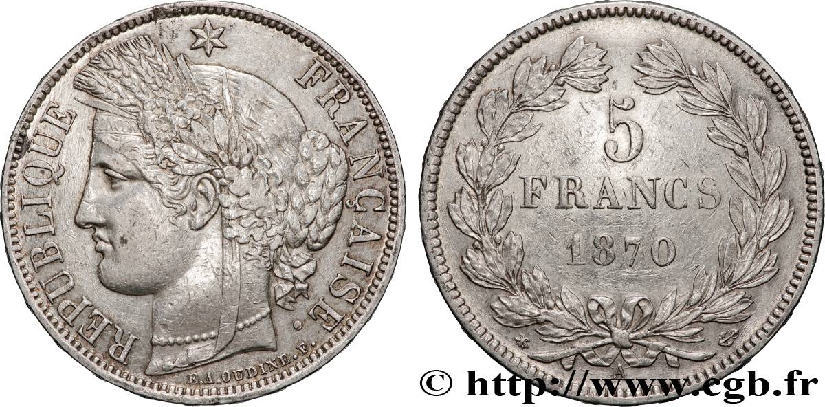 5 francs Cérès, sans légende 1870 Paris F.332/1 AU 