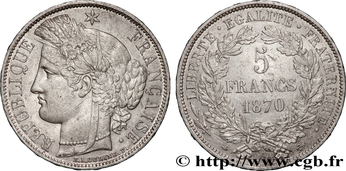 5 francs Cérès, avec légende 1870 Paris F.333/1 MBC 