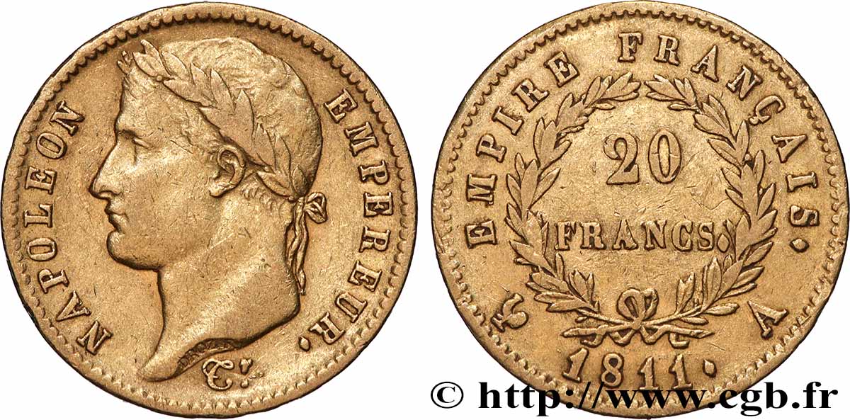 20 francs or Napoléon, tête laurée, Empire français 1811 Paris F.516/16 TTB 