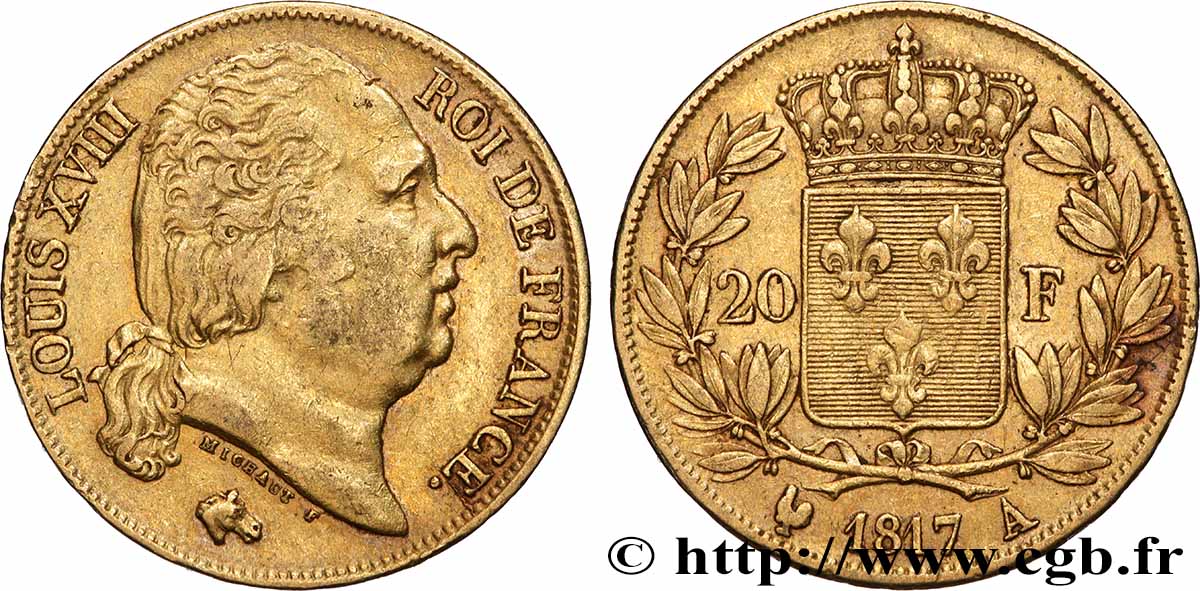 20 francs or Louis XVIII, tête nue 1817 Paris F.519/5 TTB 