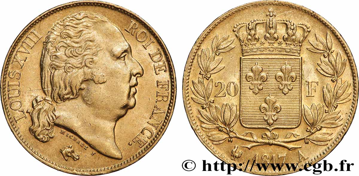 20 francs or Louis XVIII, tête nue 1817 Paris F.519/5 SUP 