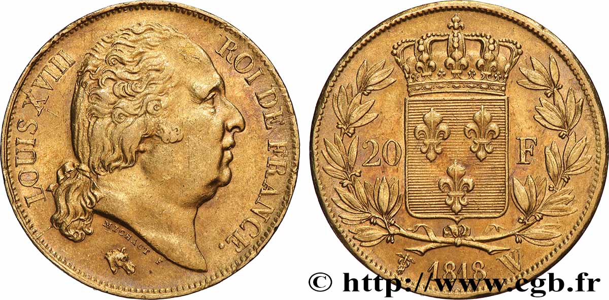 20 francs or Louis XVIII, tête nue 1818 Lille F.519/14 SUP 