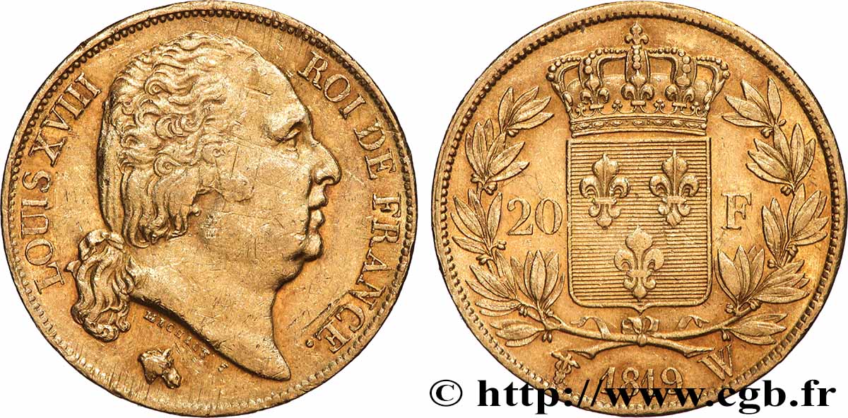 20 francs or Louis XVIII, tête nue 1819 Lille F.519/18 TTB 