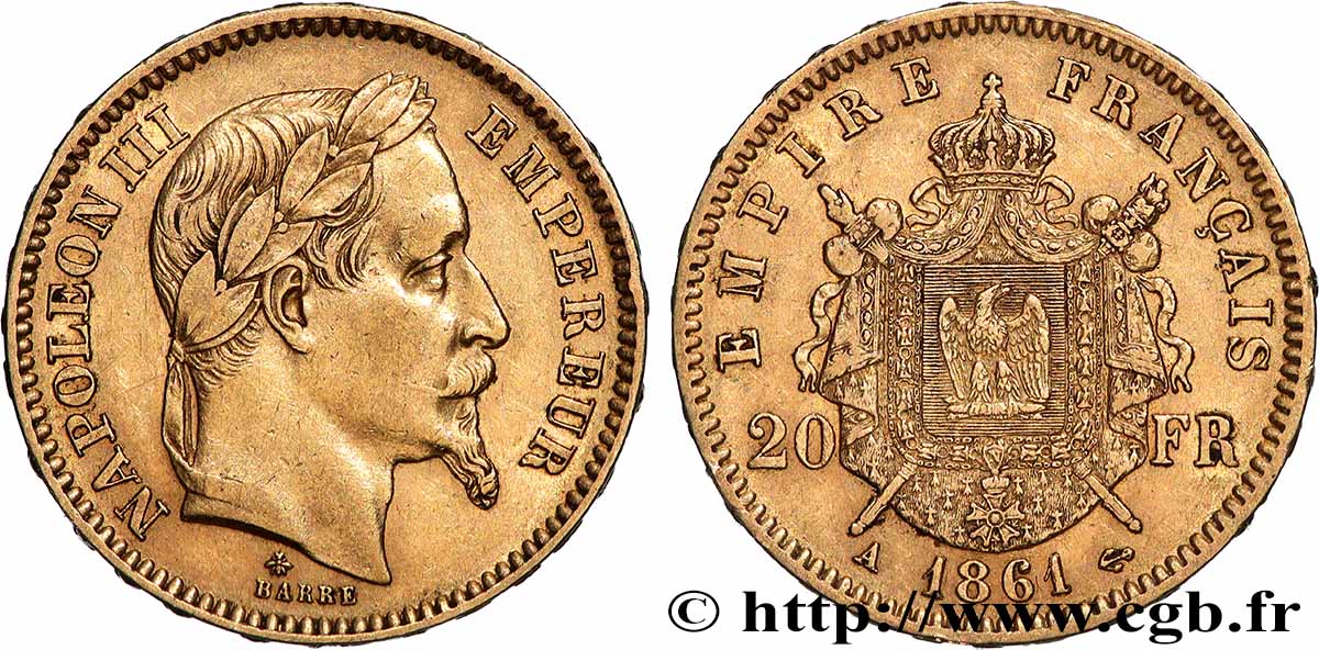 20 francs or Napoléon III, tête laurée 1861 Paris F.532/1 TTB 