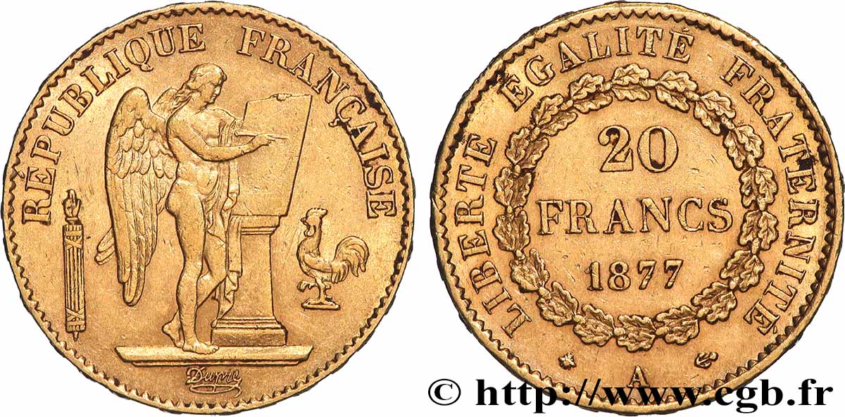 20 francs or Génie, Troisième République 1877 Paris F.533/5 q.SPL 