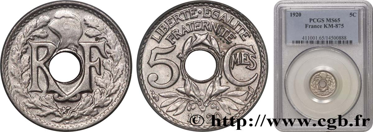 5 centimes Lindauer, petit module 1920  F.122/2 FDC65 PCGS