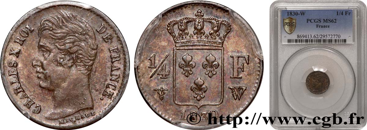 1/4 franc Charles X 1830 Lille F.164/42 SUP62 PCGS
