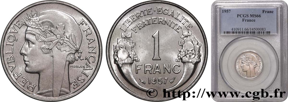 1 franc Morlon, légère 1957  F.221/19 FDC66 PCGS