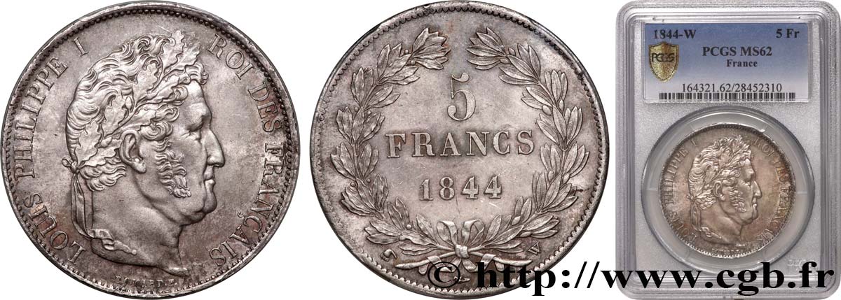 5 francs, IIIe type Domard 1844 Lille F.325/5 SUP62 PCGS