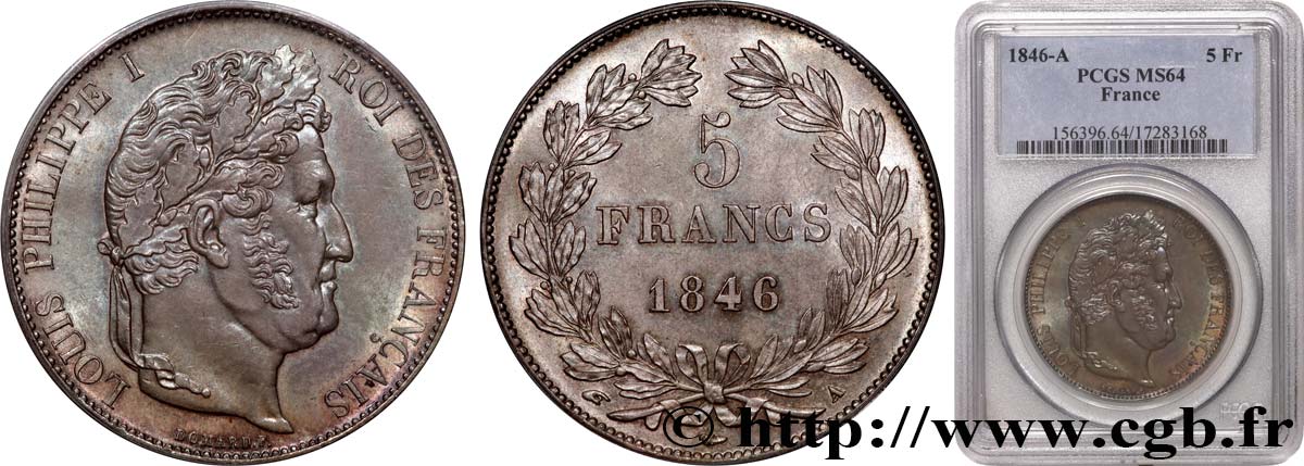 5 francs IIIe type Domard 1846 Paris F.325/10 MS64 PCGS