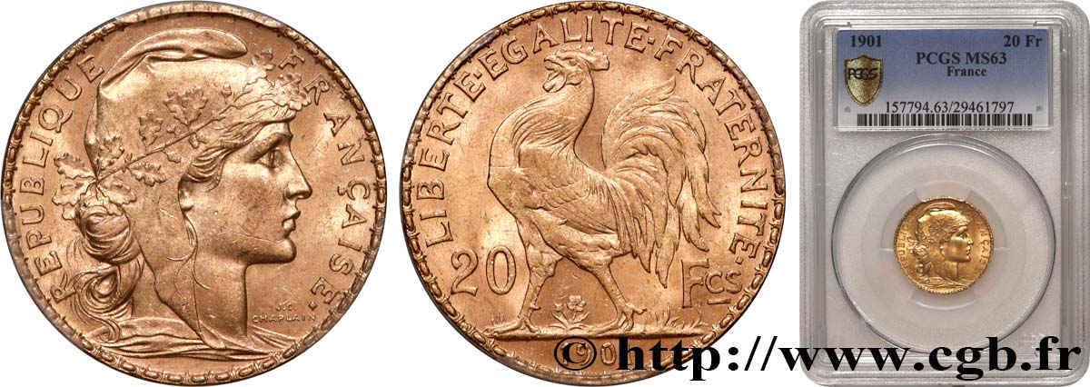 20 francs Coq, Dieu protège la France 1901 Paris F.534/6 SPL63 PCGS