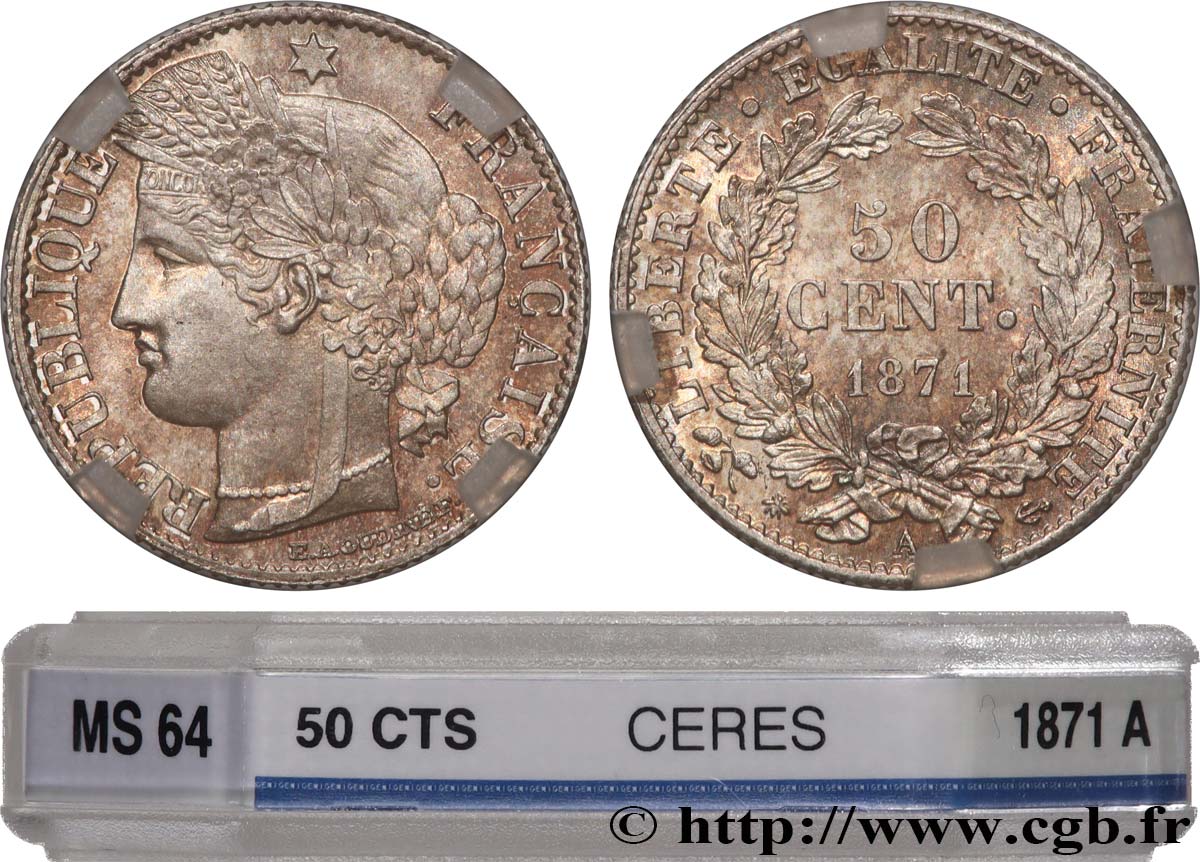 50 centimes Cérès, IIIe République 1871 Paris F.189/1 SPL64 GENI