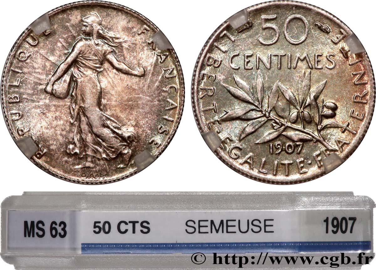 50 centimes Semeuse 1907 Paris F.190/14 SPL63 GENI