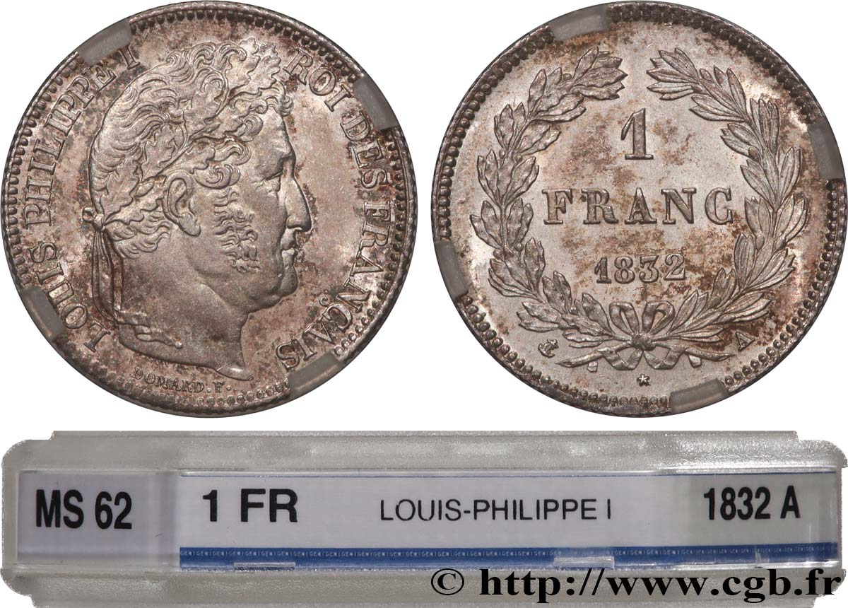 1 franc Louis-Philippe, couronne de chêne 1832 Paris F.210/1 MS62 GENI