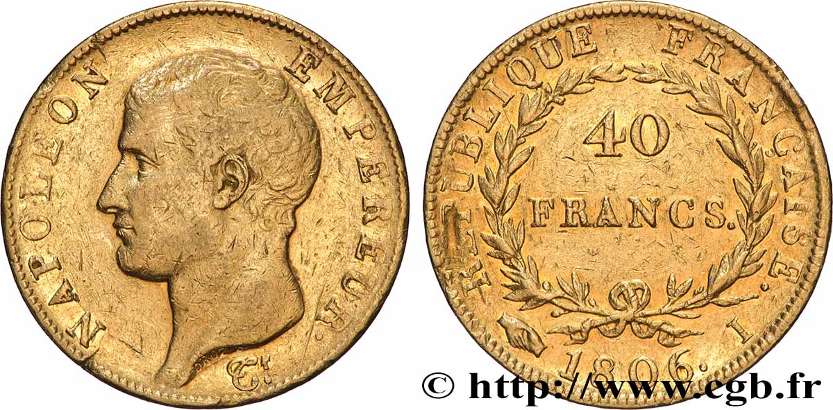 40 francs or Napoléon tête nue, calendrier grégorien 1806 Limoges F.538/2 TTB 