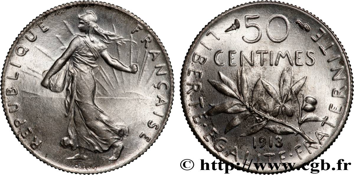 50 centimes Semeuse 1913 Paris F.190/20 SPL64 