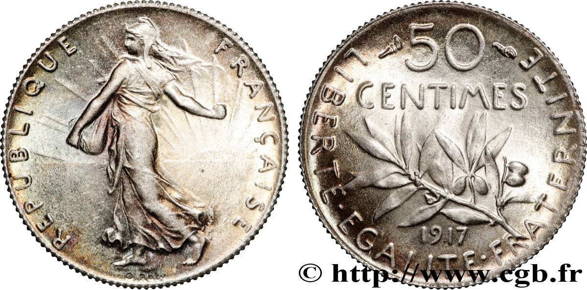 50 centimes Semeuse 1917  F.190/24 SPL64 