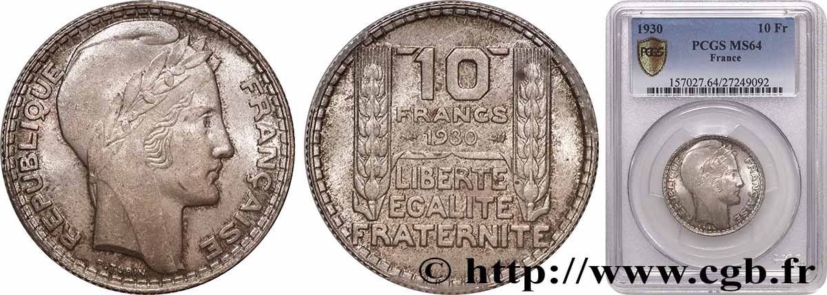10 francs Turin 1930  F.360/3 SPL64 PCGS
