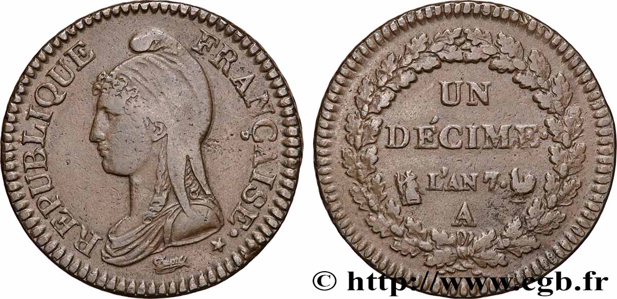 Un décime Dupré, grand module 1799 Paris F.129/24 TTB 