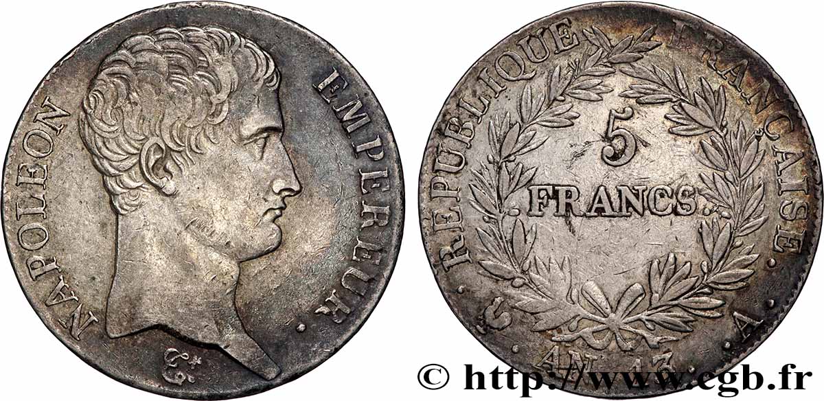 5 francs Napoléon Empereur, Calendrier révolutionnaire 1805 Paris F.303/2 TTB 