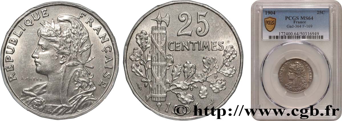 25 centimes Patey, 2e type 1904  F.169/2 SPL64 PCGS