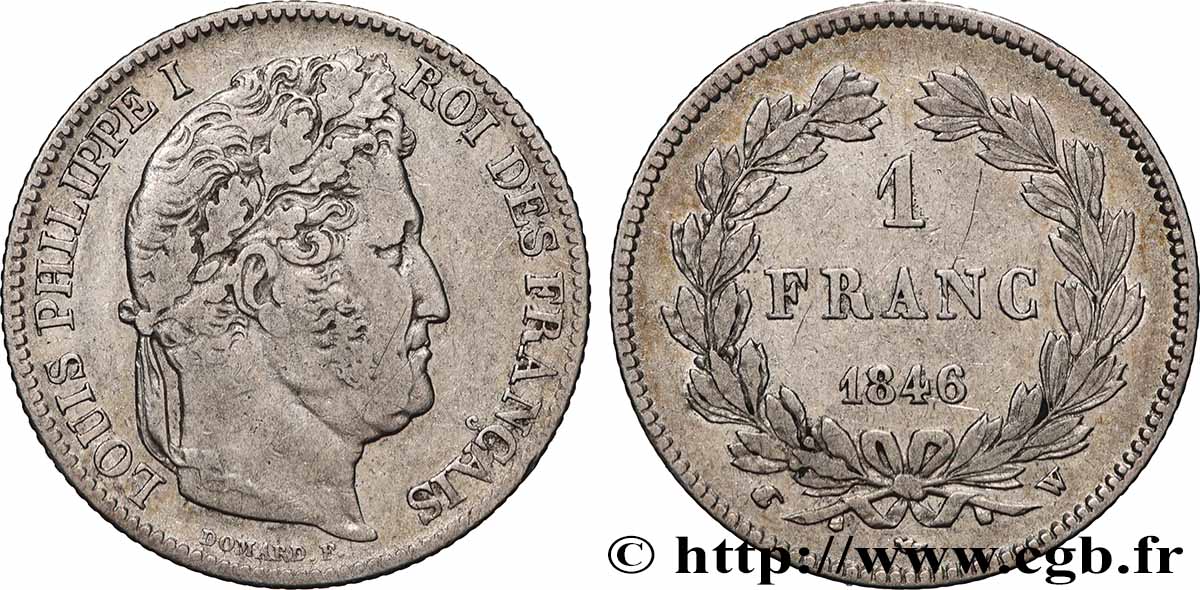 1 franc Louis-Philippe, couronne de chêne 1846 Lille F.210/109 TB+ 