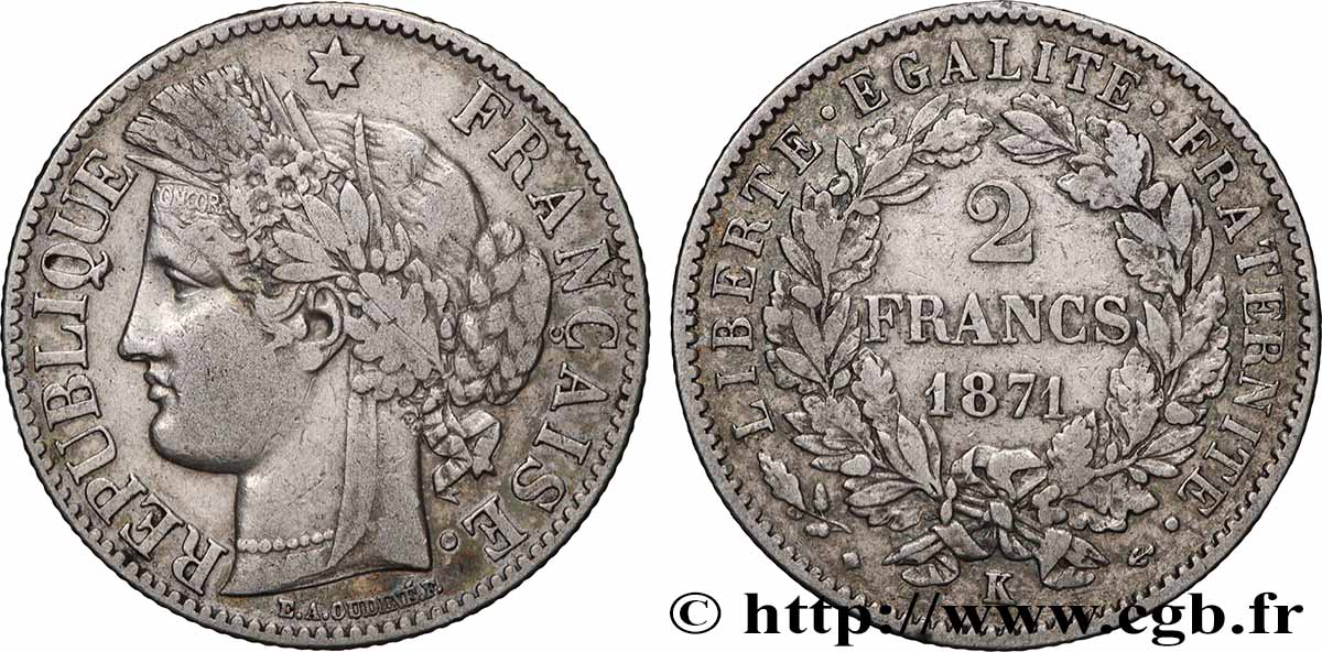 2 francs Cérès, avec légende 1871 Bordeaux F.265/6 q.BB 