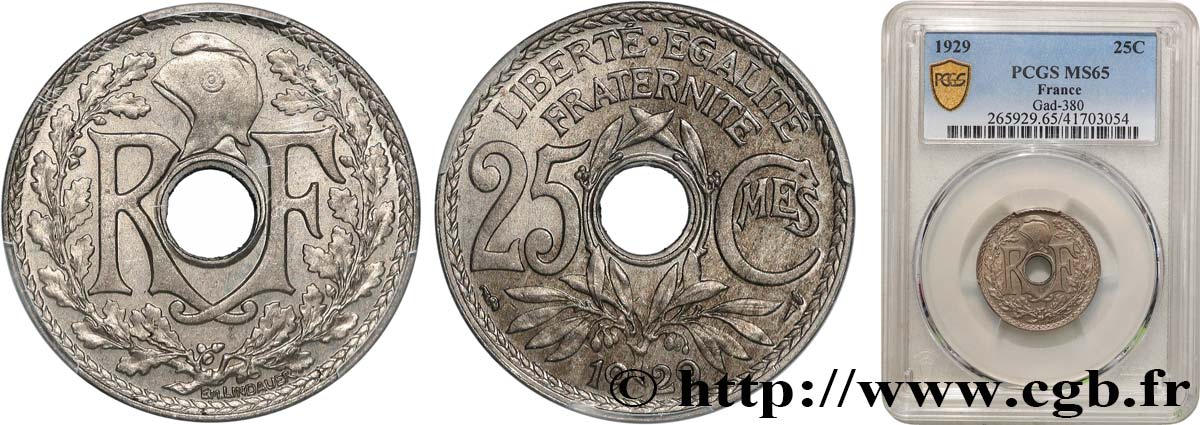 25 centimes Lindauer 1929  F.171/13 FDC65 PCGS