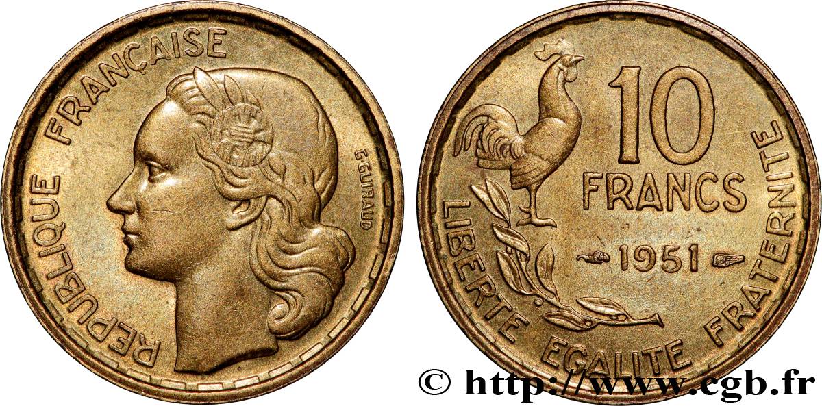 10 francs Guiraud 1951  F.363/4 SUP62 