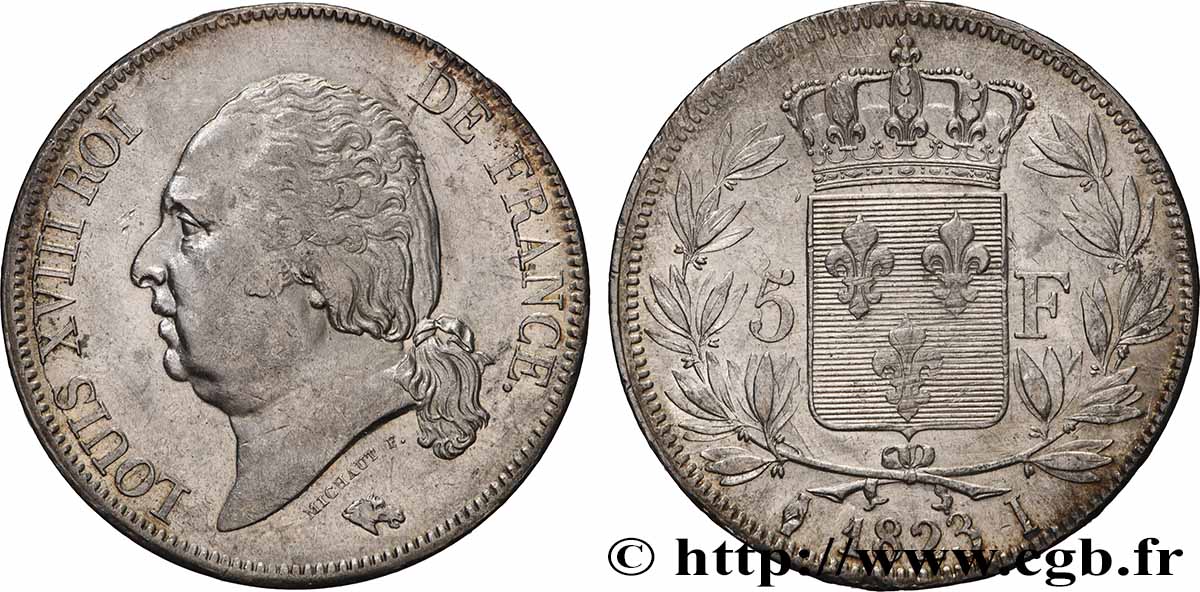 5 francs Louis XVIII, tête nue 1823 Limoges F.309/81 fVZ 