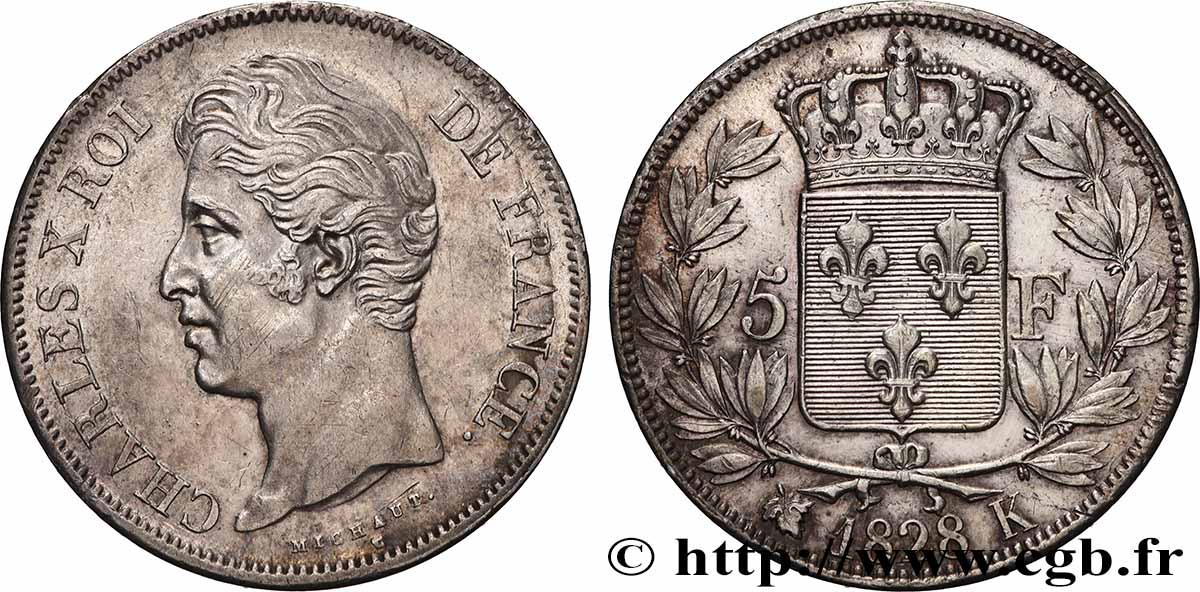 5 francs Charles X, 2e type 1828 Bordeaux F.311/20 AU 