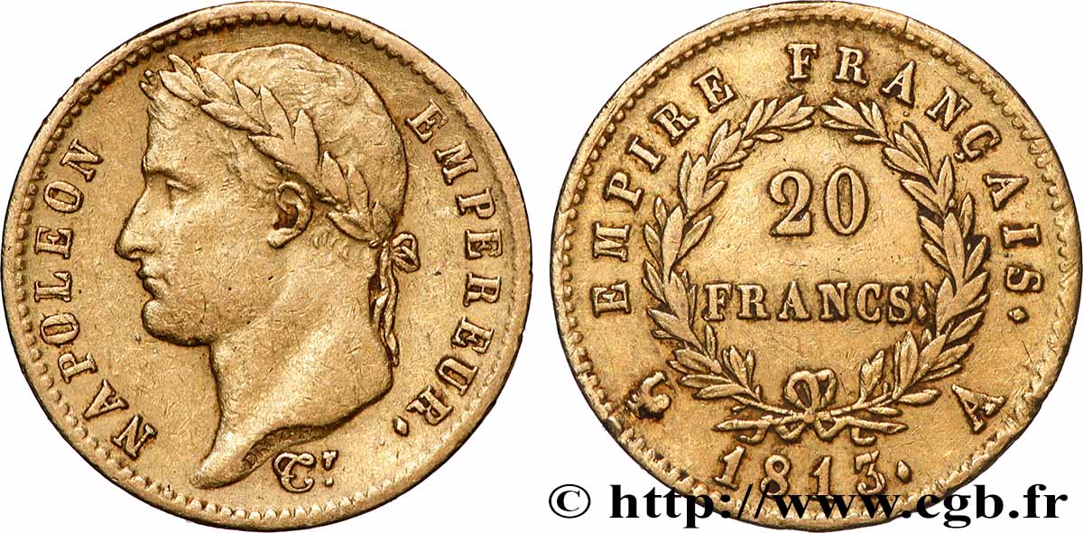 20 francs or Napoléon, tête laurée, Empire français 1813 Paris F.516/30 TTB 